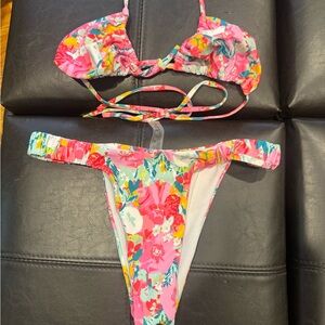 SHEIN Floral Bikini Set - Pink and Multicolor